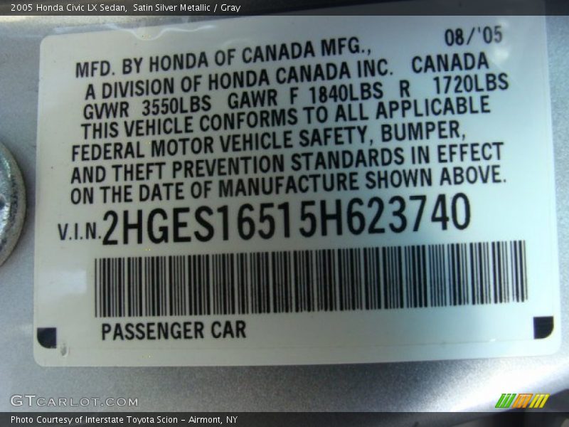 Satin Silver Metallic / Gray 2005 Honda Civic LX Sedan