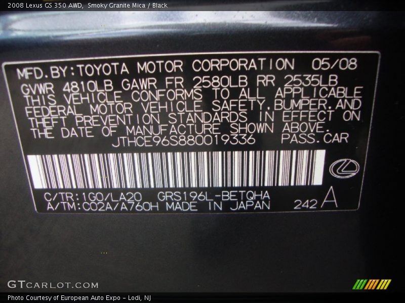 Smoky Granite Mica / Black 2008 Lexus GS 350 AWD