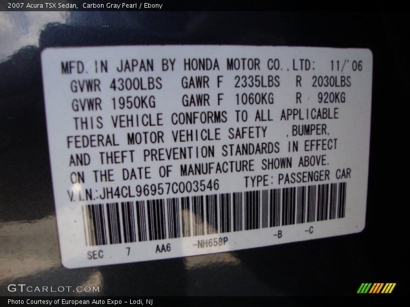Carbon Gray Pearl / Ebony 2007 Acura TSX Sedan