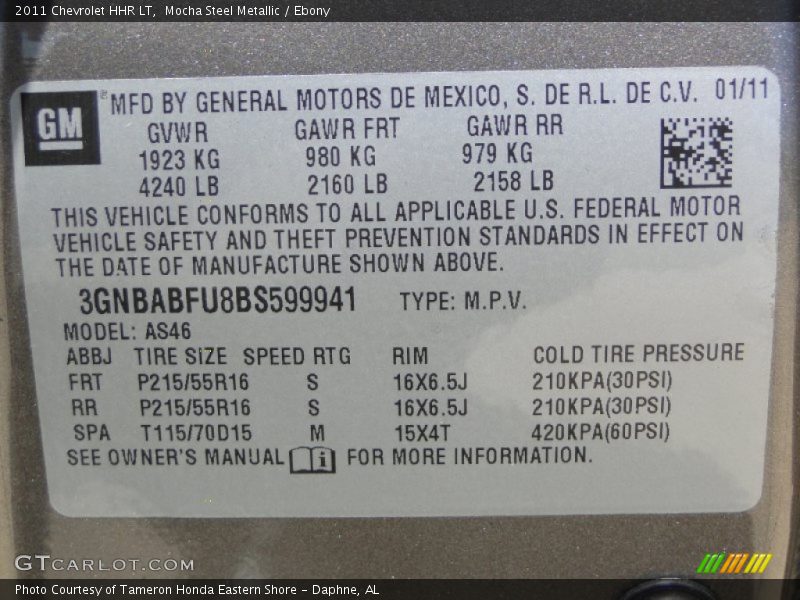 Info Tag of 2011 HHR LT
