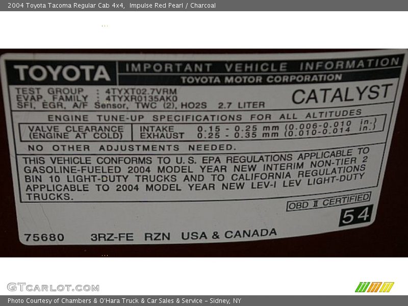 Impulse Red Pearl / Charcoal 2004 Toyota Tacoma Regular Cab 4x4