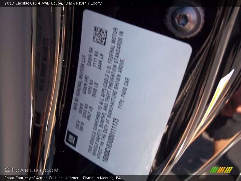 Black Raven / Ebony 2013 Cadillac CTS 4 AWD Coupe