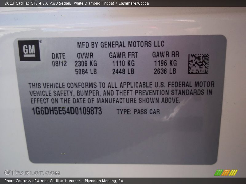 White Diamond Tricoat / Cashmere/Cocoa 2013 Cadillac CTS 4 3.0 AWD Sedan
