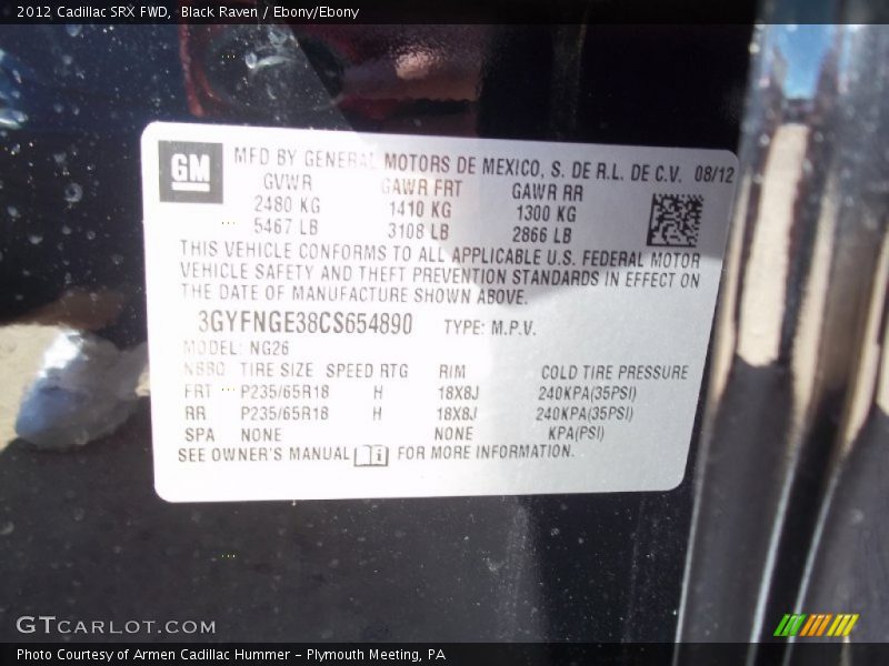 Black Raven / Ebony/Ebony 2012 Cadillac SRX FWD