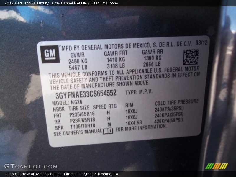 Gray Flannel Metallic / Titanium/Ebony 2012 Cadillac SRX Luxury