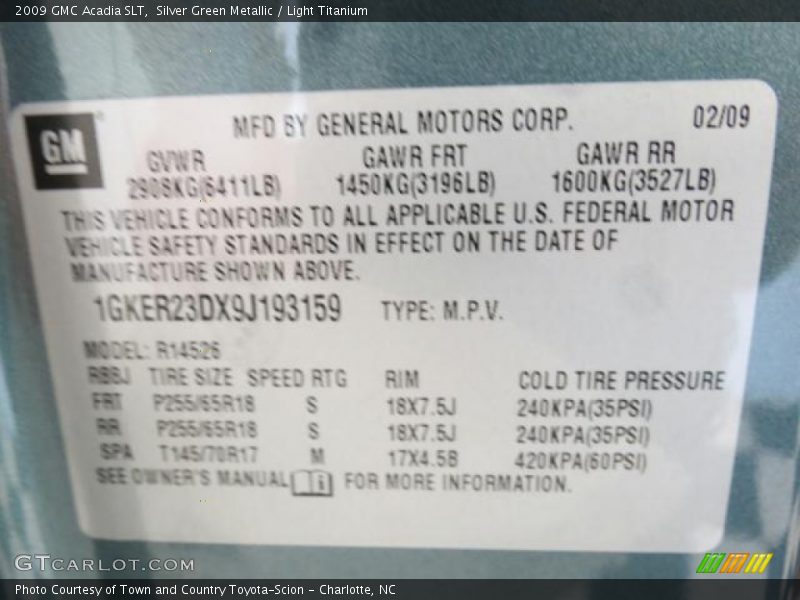 Silver Green Metallic / Light Titanium 2009 GMC Acadia SLT