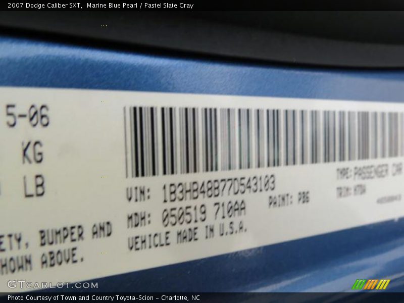 Marine Blue Pearl / Pastel Slate Gray 2007 Dodge Caliber SXT