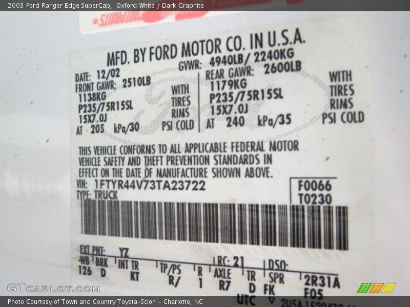 Oxford White / Dark Graphite 2003 Ford Ranger Edge SuperCab