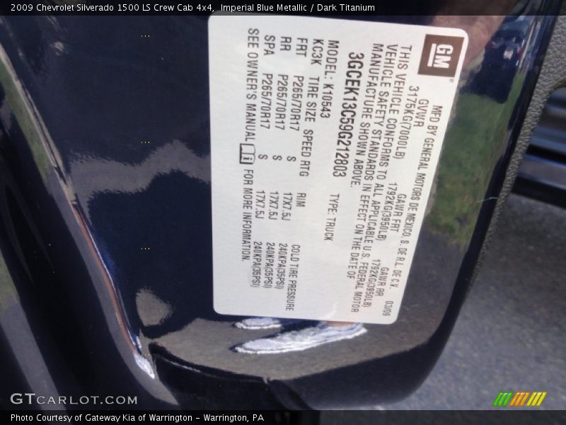 Imperial Blue Metallic / Dark Titanium 2009 Chevrolet Silverado 1500 LS Crew Cab 4x4