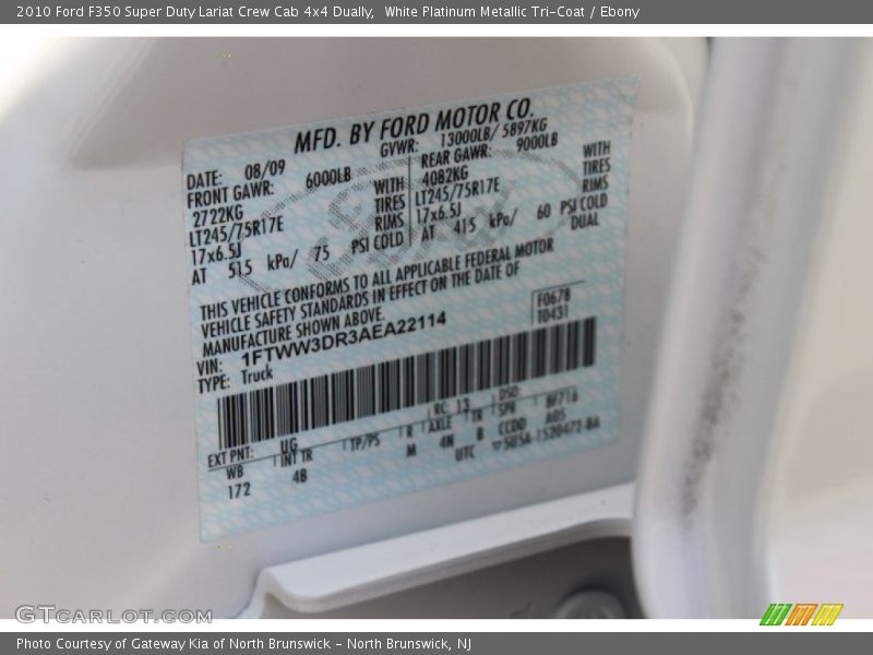 White Platinum Metallic Tri-Coat / Ebony 2010 Ford F350 Super Duty Lariat Crew Cab 4x4 Dually
