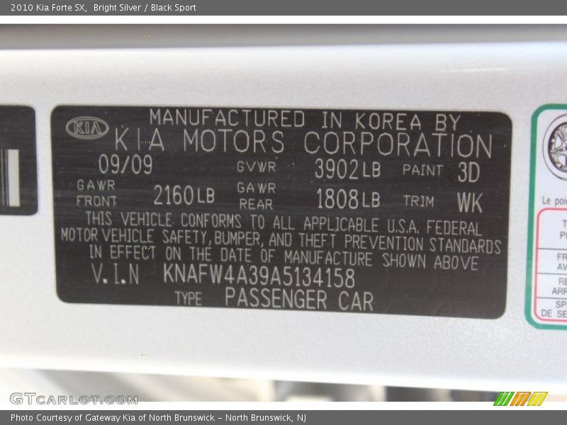 Bright Silver / Black Sport 2010 Kia Forte SX