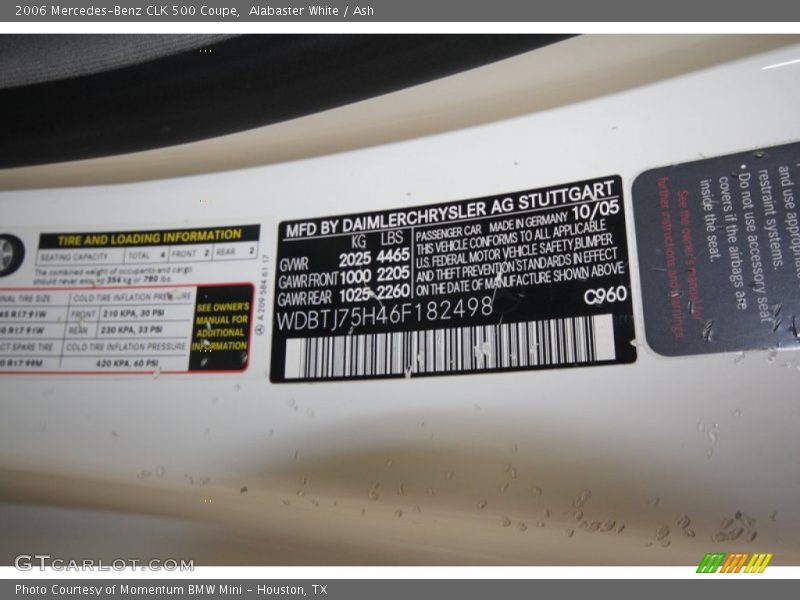 Alabaster White / Ash 2006 Mercedes-Benz CLK 500 Coupe