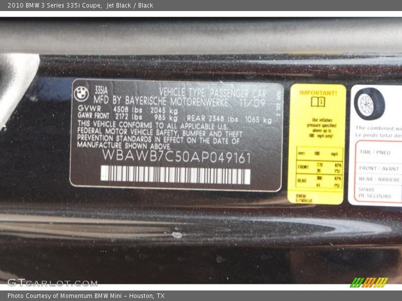 Jet Black / Black 2010 BMW 3 Series 335i Coupe