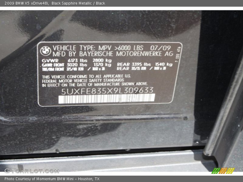 Black Sapphire Metallic / Black 2009 BMW X5 xDrive48i