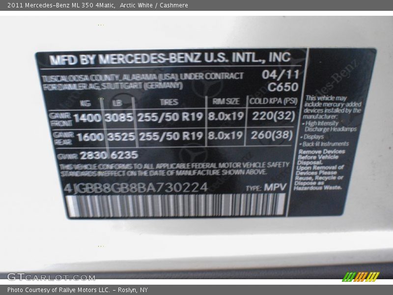 Arctic White / Cashmere 2011 Mercedes-Benz ML 350 4Matic