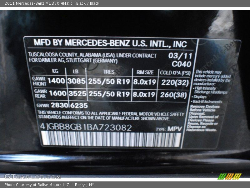 Black / Black 2011 Mercedes-Benz ML 350 4Matic