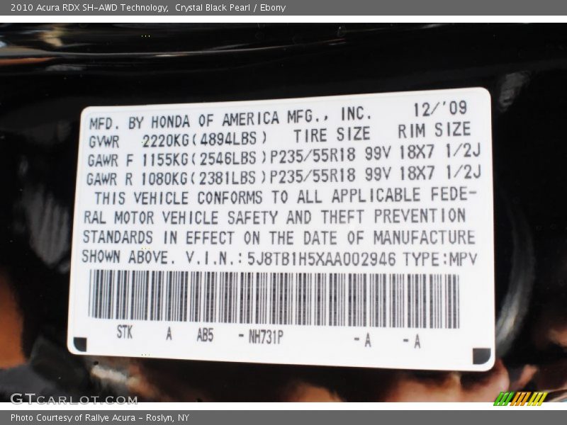 Crystal Black Pearl / Ebony 2010 Acura RDX SH-AWD Technology