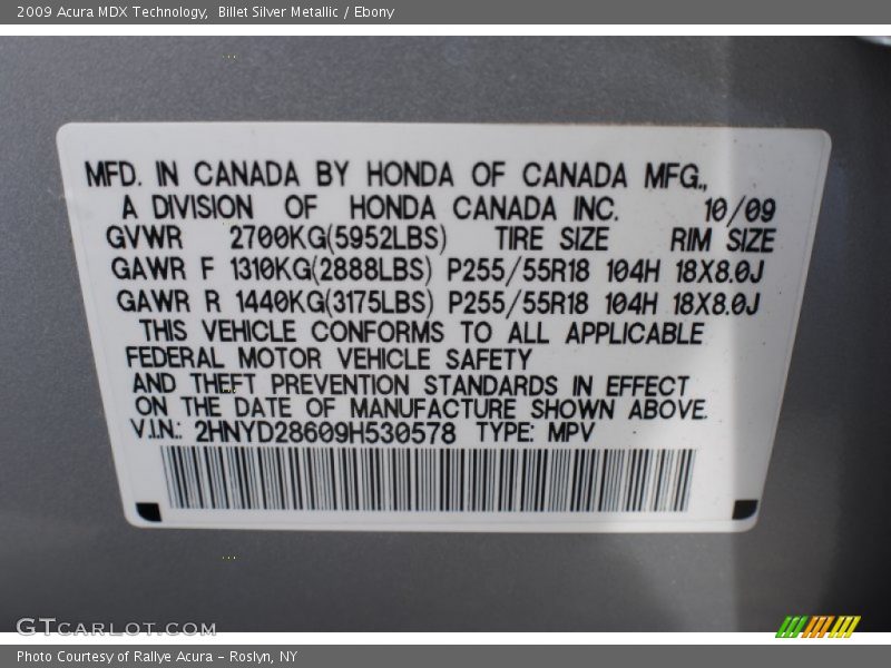Billet Silver Metallic / Ebony 2009 Acura MDX Technology