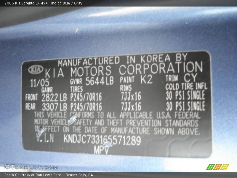 Indigo Blue / Gray 2006 Kia Sorento LX 4x4