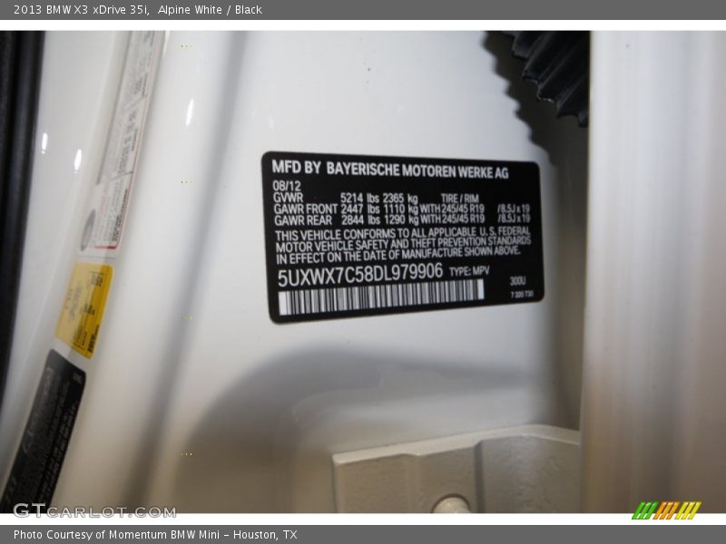 Alpine White / Black 2013 BMW X3 xDrive 35i
