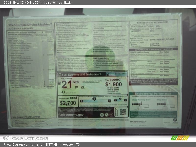 Alpine White / Black 2013 BMW X3 xDrive 35i