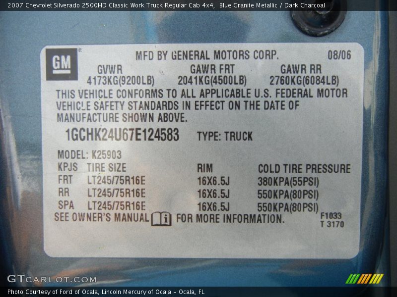Info Tag of 2007 Silverado 2500HD Classic Work Truck Regular Cab 4x4