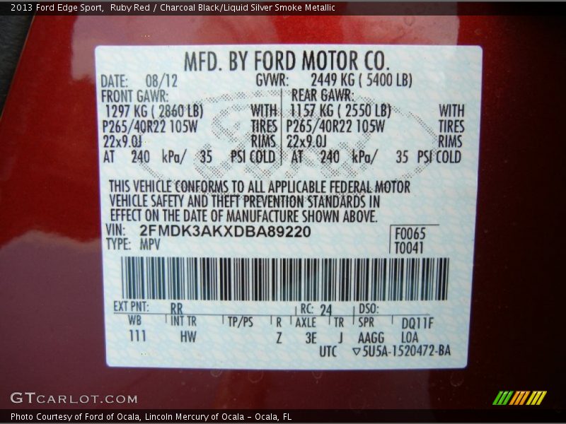 2013 Edge Sport Ruby Red Color Code RR