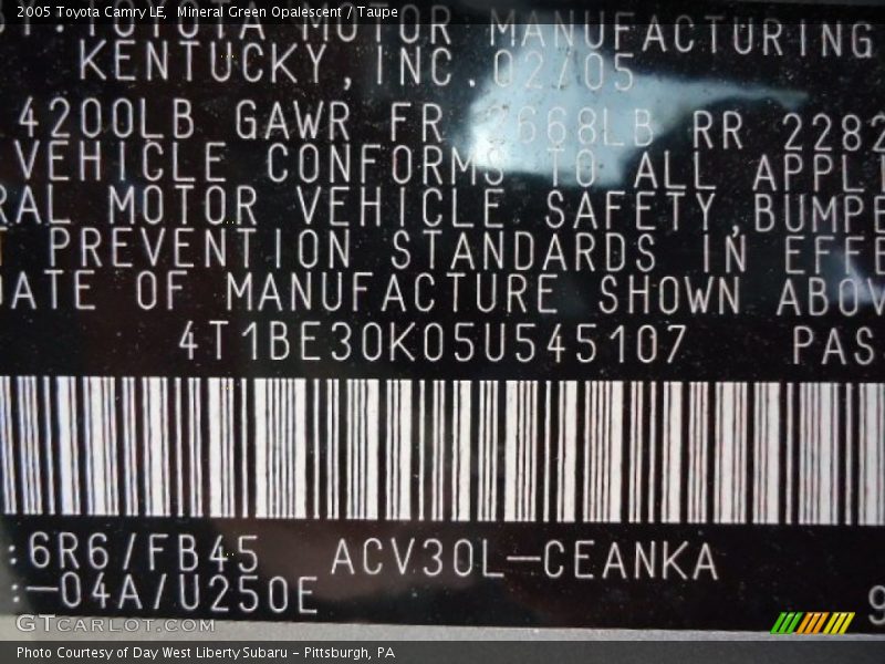 Mineral Green Opalescent / Taupe 2005 Toyota Camry LE