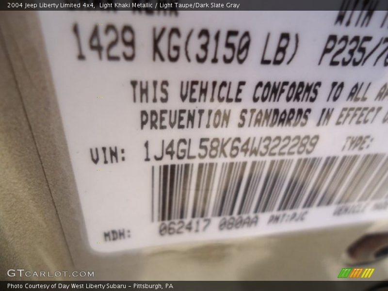 Light Khaki Metallic / Light Taupe/Dark Slate Gray 2004 Jeep Liberty Limited 4x4