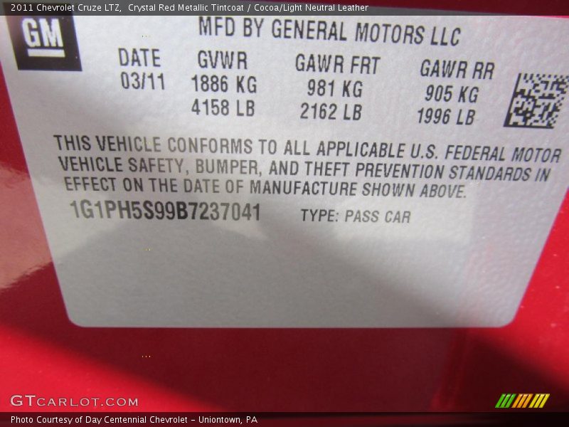Crystal Red Metallic Tintcoat / Cocoa/Light Neutral Leather 2011 Chevrolet Cruze LTZ