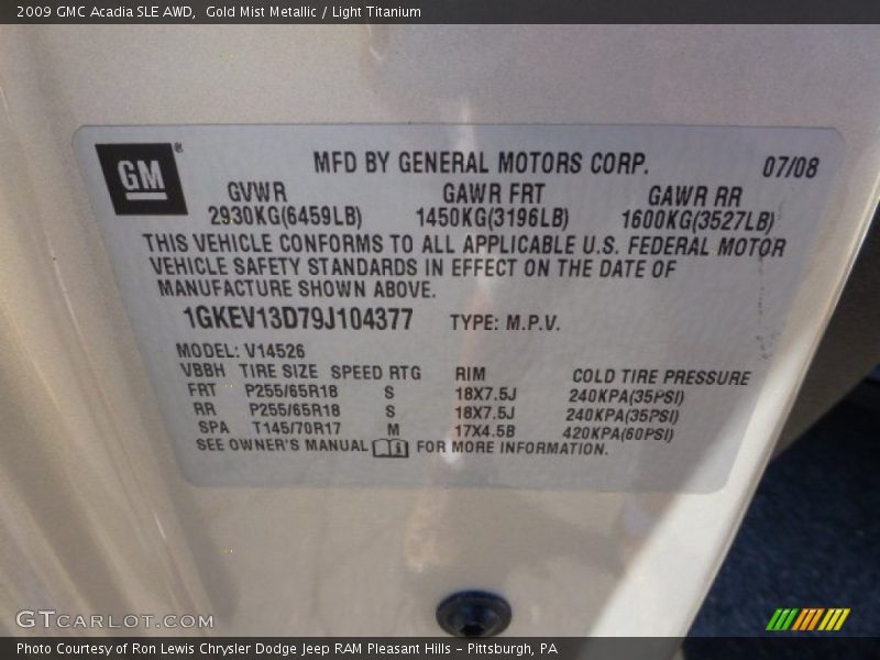 Gold Mist Metallic / Light Titanium 2009 GMC Acadia SLE AWD