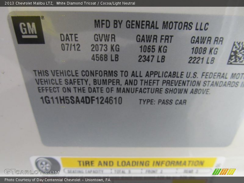 White Diamond Tricoat / Cocoa/Light Neutral 2013 Chevrolet Malibu LTZ