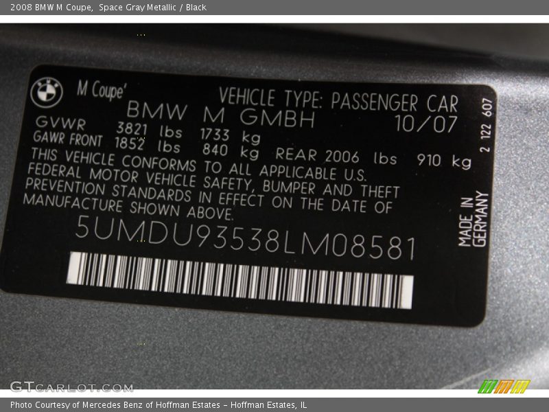 Space Gray Metallic / Black 2008 BMW M Coupe