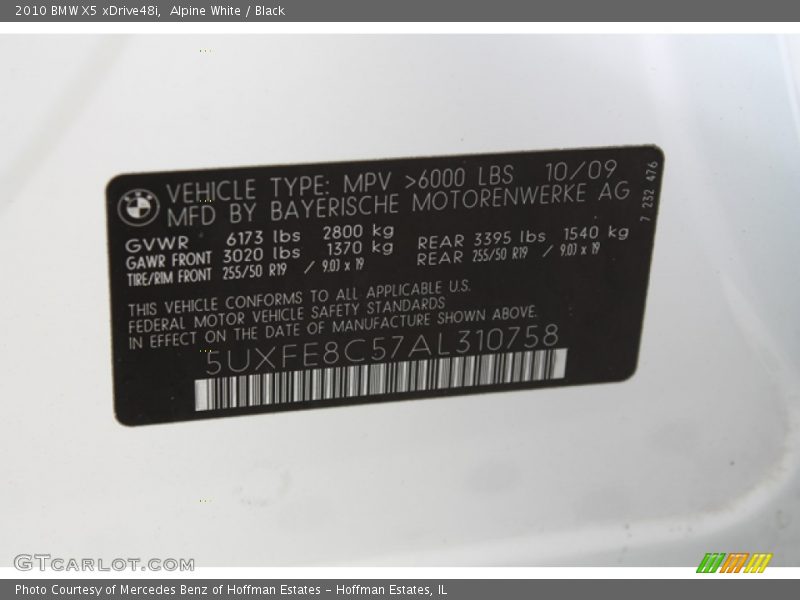 Alpine White / Black 2010 BMW X5 xDrive48i