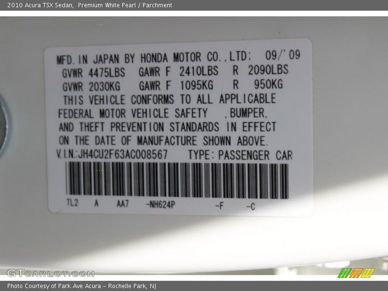 Premium White Pearl / Parchment 2010 Acura TSX Sedan