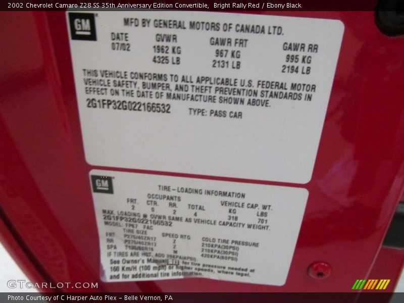 Bright Rally Red / Ebony Black 2002 Chevrolet Camaro Z28 SS 35th Anniversary Edition Convertible