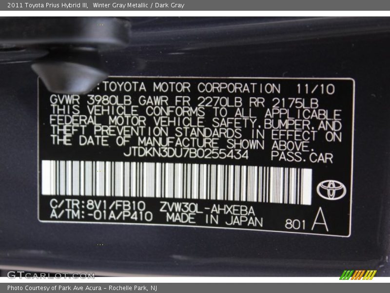 Winter Gray Metallic / Dark Gray 2011 Toyota Prius Hybrid III