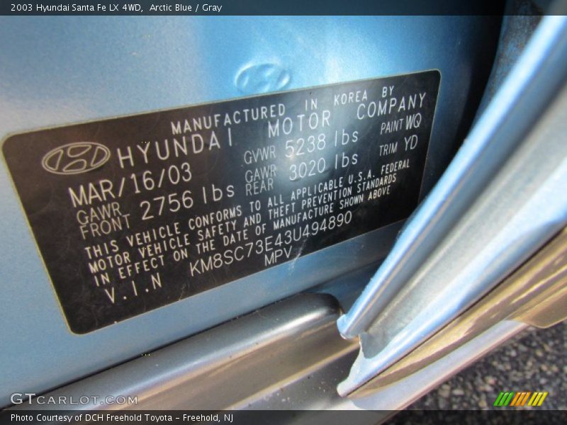 Arctic Blue / Gray 2003 Hyundai Santa Fe LX 4WD