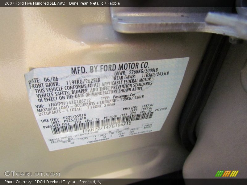 Dune Pearl Metallic / Pebble 2007 Ford Five Hundred SEL AWD