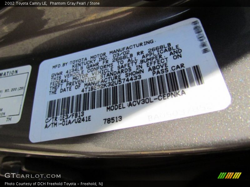 Phantom Gray Pearl / Stone 2002 Toyota Camry LE