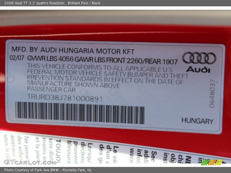 Brilliant Red / Black 2008 Audi TT 3.2 quattro Roadster