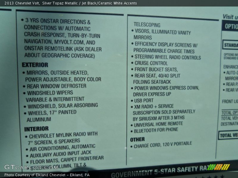  2013 Volt  Window Sticker