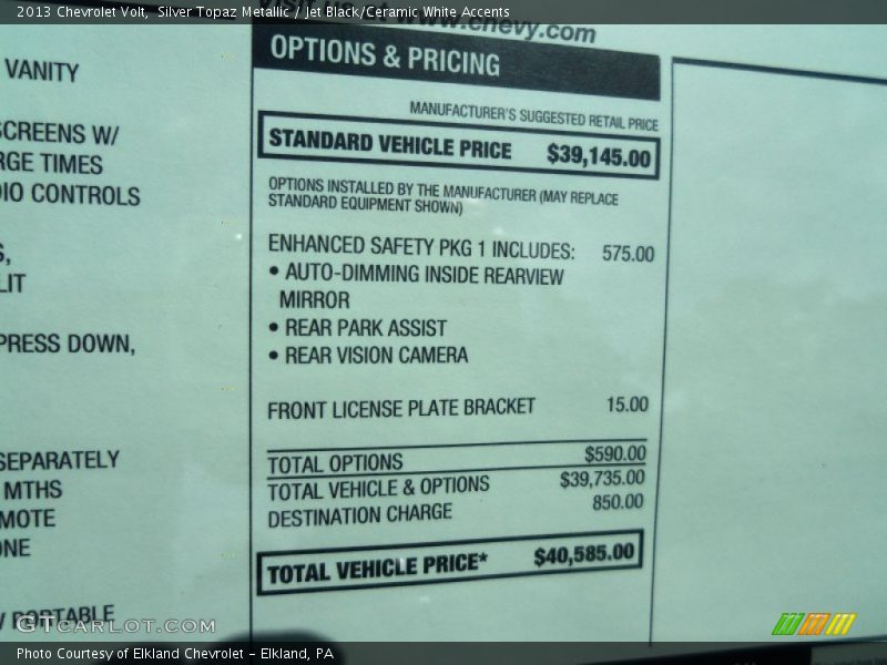  2013 Volt  Window Sticker