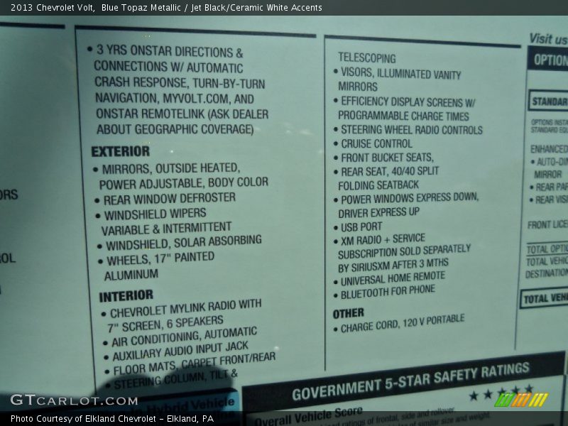  2013 Volt  Window Sticker