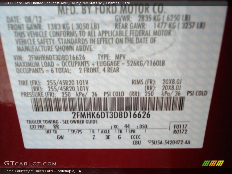 2013 Flex Limited EcoBoost AWD Ruby Red Metallic Color Code RR