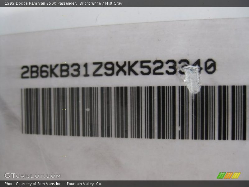 Bright White / Mist Gray 1999 Dodge Ram Van 3500 Passenger