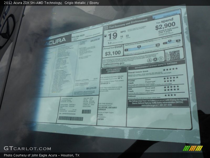 Grigio Metallic / Ebony 2012 Acura ZDX SH-AWD Technology