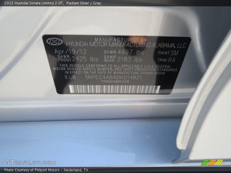 Radiant Silver / Gray 2013 Hyundai Sonata Limited 2.0T