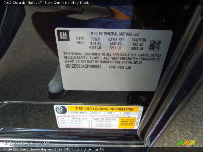 Black Granite Metallic / Titanium 2012 Chevrolet Malibu LT