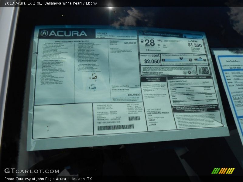 Bellanova White Pearl / Ebony 2013 Acura ILX 2.0L